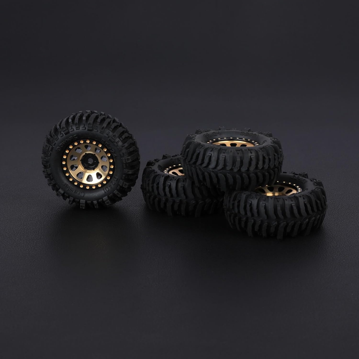 SCX24 Negative Offset Wheels 1.0 Beadlock Wheels With 55MM Soft Sticky Tires Brass Rims for 1/18 1/24 RC Crawler FMS FCX24 FCX18 Axial SCX24 Upgrades