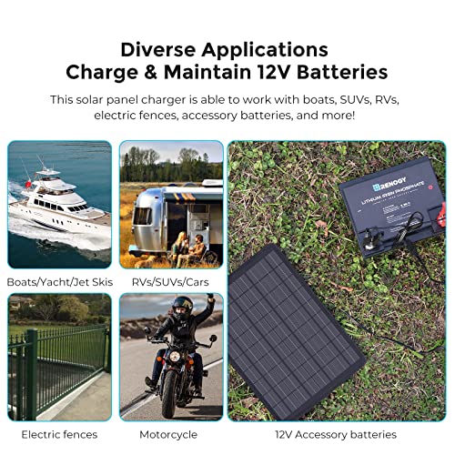 Renogy 10W Solar Trickle Charger Portable Battery Maintainer With Lighter Plug/Alligator Clips/Battery Cables For Car Boat Marine Motorcycles Truck #TOP5
