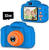 Seckton Upgraded Kids Selfie Camera for Boys Girls 3-9, HD 1080P Dual Lens Video Recorder, 32GB SD Card, Shockproof Toy - Navy Blue