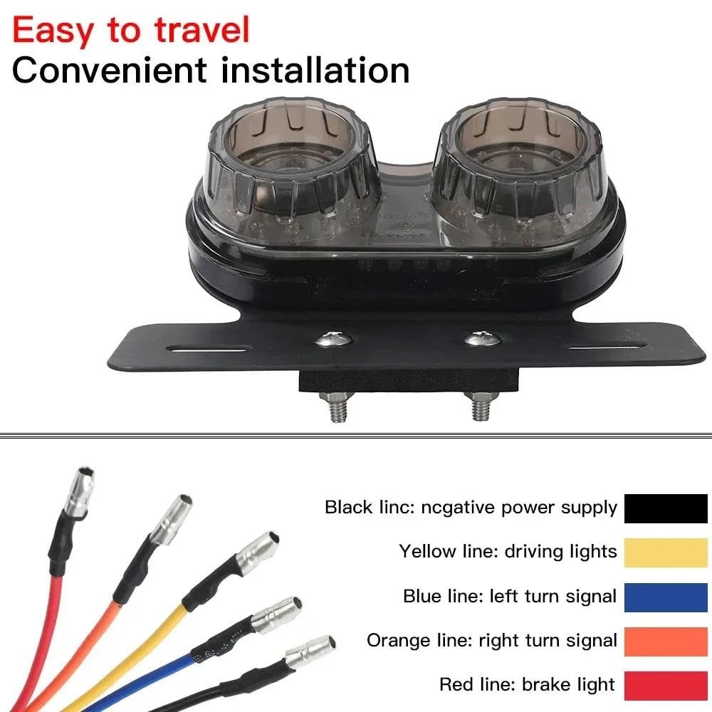 Luz Trasera De Freno Universal Para Motocicleta Lámpara Señal LED Integrada Con Soporte Placa Matrícula 12V(Ahumado)