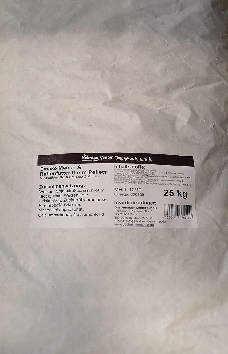 Emcke Mäusefutter Rattenfutter 25kg Pellets 9 mm Nager Ratten Mäuse Futter Haustier