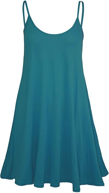New Womens Sleeveless Long Cami Plain Strappy Swing Vest Camisole Dress Top 8-26 (2XL (20/22), TEAL)