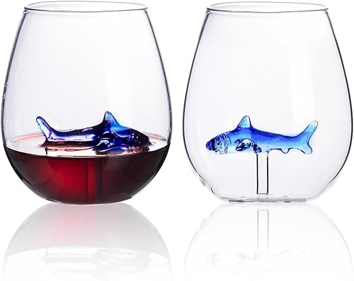 Copas de vino sin tallo con delfines en el interior copas de vino únicas de gran capacidad de 16 onzas con marcador de delfines 3D para regalos de