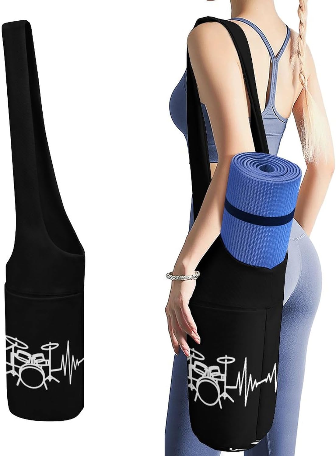 Drums Heartbeat Lightweight Yoga Mat Bag with Pockets Portable Canvas Carrying Shoulder Bags for Women Men