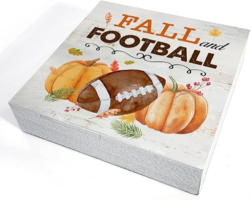 Miniatura 3 de Letrero rústico de madera de otoño y fútbol, calabazas de otoño, letrero de madera de Acción de Gracias, decoración de estante de escritorio