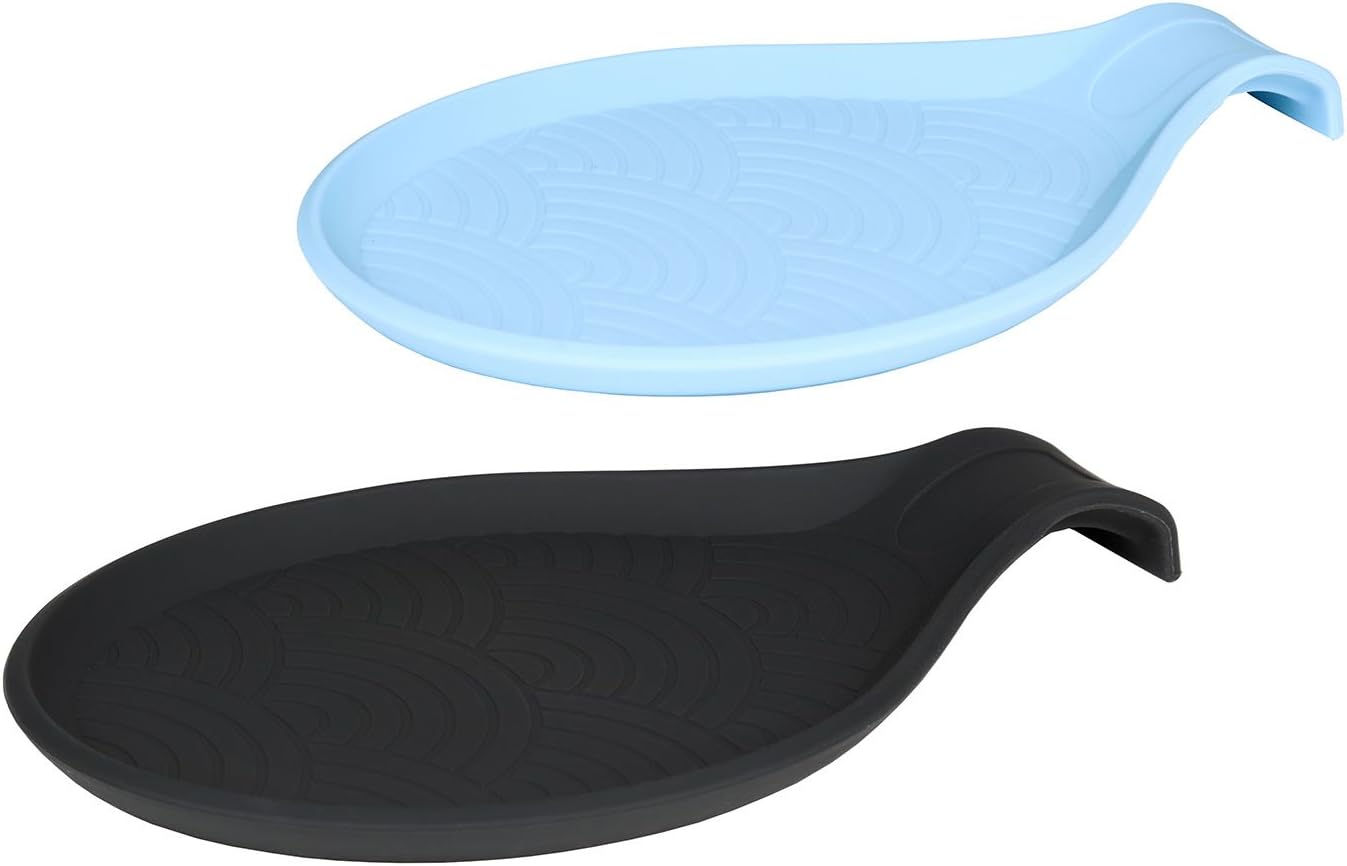 SbS Silicone Spoon Rests, Utensil Rest and Holder, Set of 2 in Blue and Black, Extra Large Size