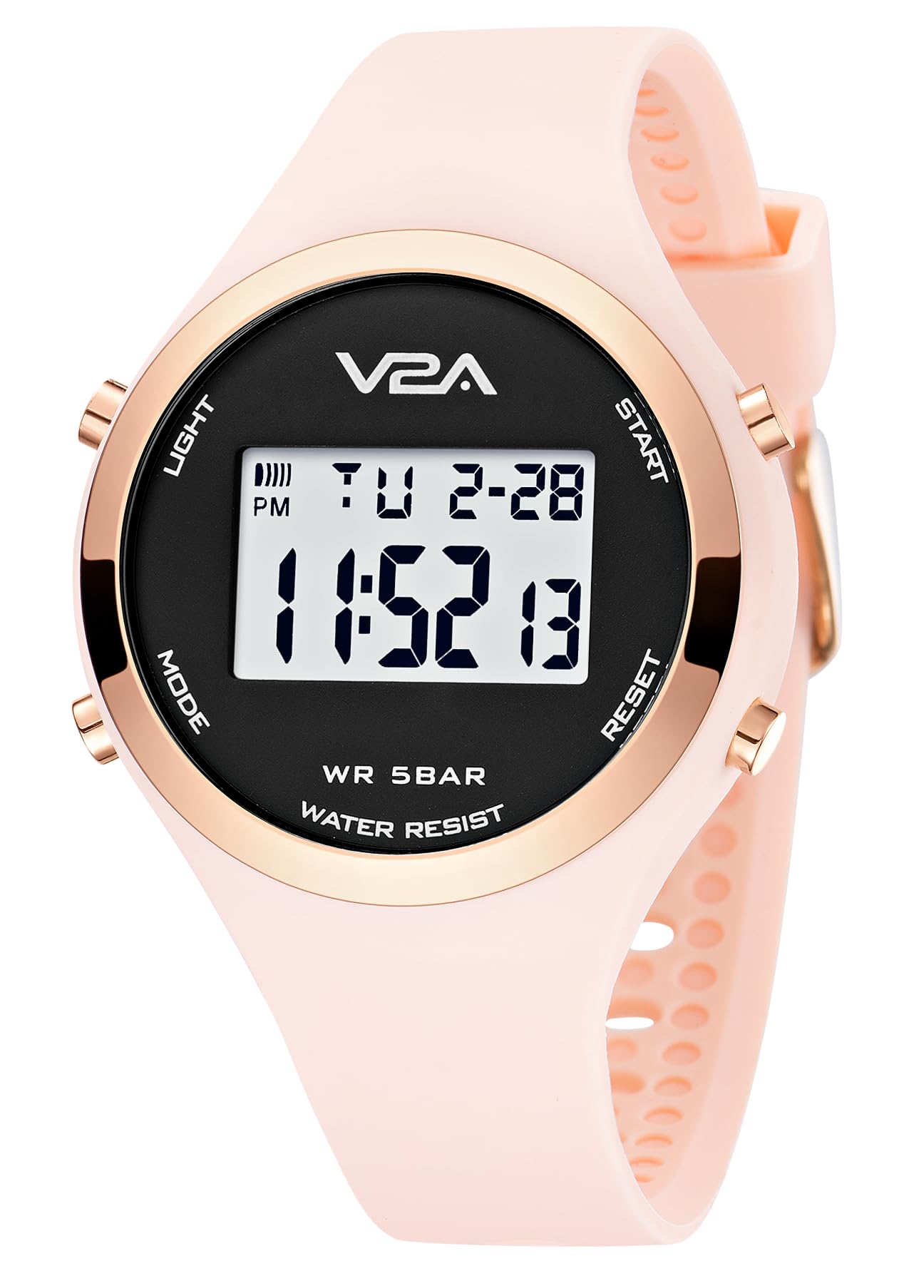 V2A Sports Watch for Women, Alloy Case, Silicone Band, Digital Display, 5ATM Water Resistant, Alarm, Stopwatch, EL Backlight Gift for Girls Women Ladies (Pink) (B0D92KCT83) Amazon Price History, Amazon Price Tracker