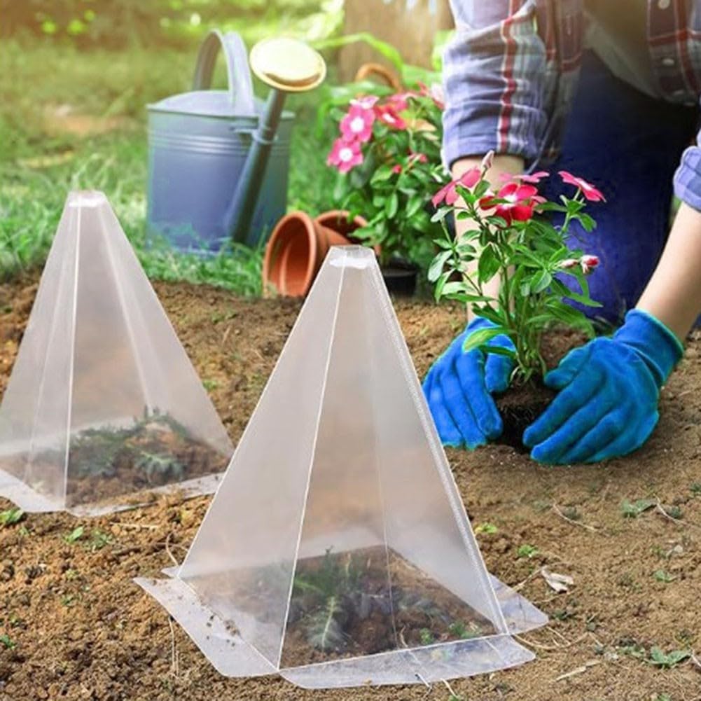 Cloches réutilisables en plastique transparent pour plantes, cloches de jardin avec piquets en acier inoxydable et supports croisés, utilisation en extérieur (40 ensembles)