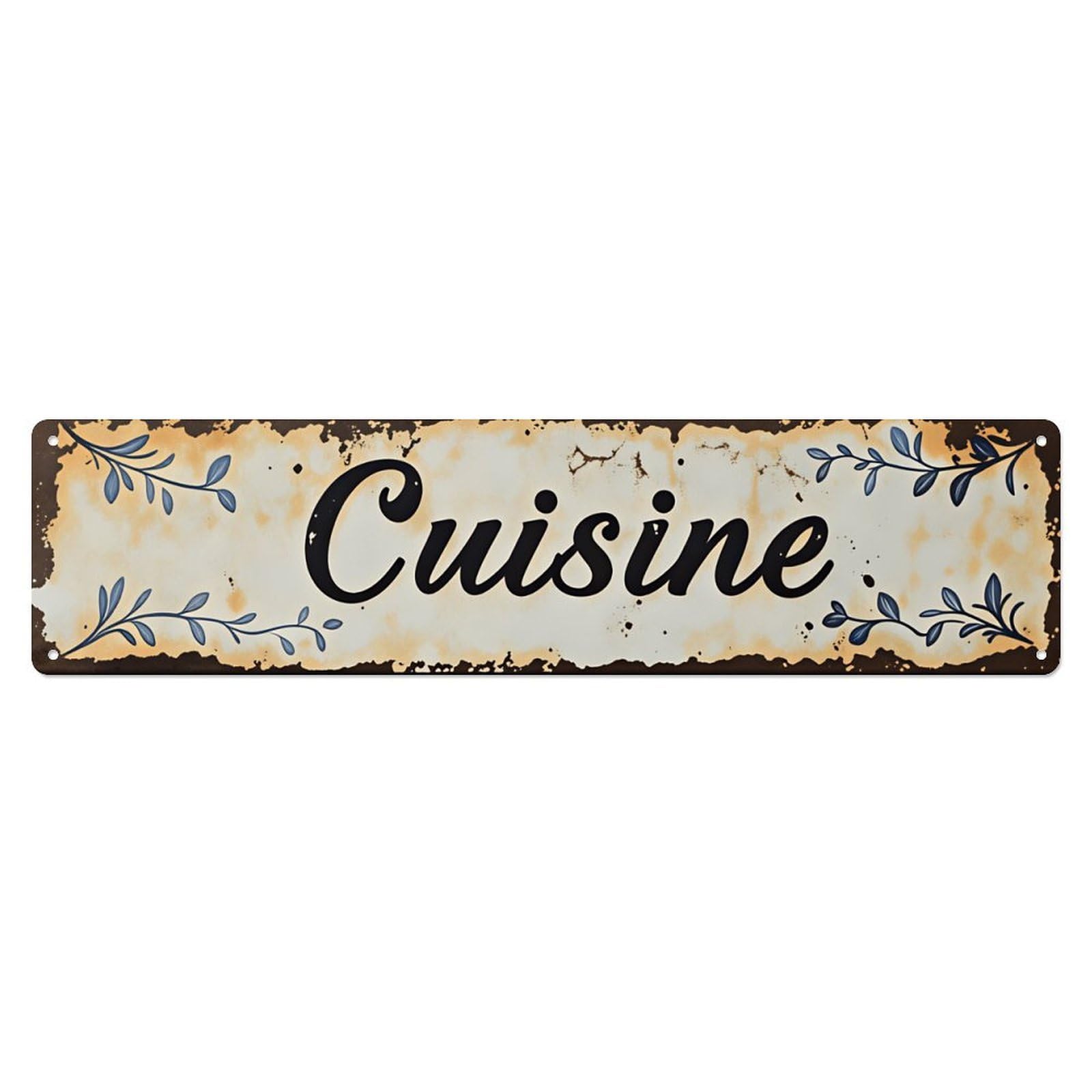 Ldfuieksufg Style Long Vintage French Cuisine Blue Leaf Rustic Metal Wall Sign Vintage Aluminium Metal Sign, Retro Wall Decor For Home, Bar, Garage & Farmhouse 10 * 40Cm