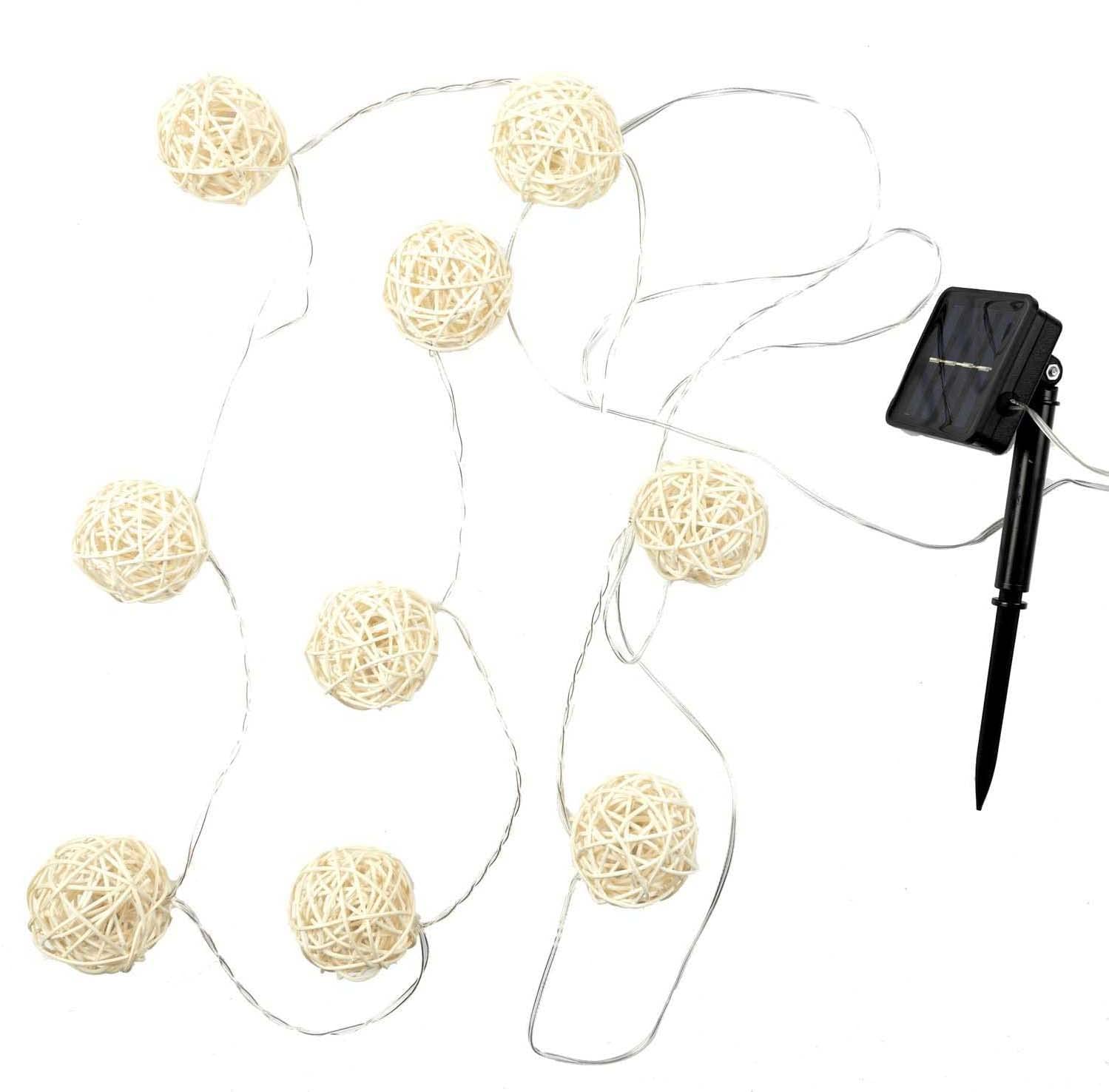 HOME DECO FACTORYSolar String Lights Outdoor Rattan 165cm Solar Powered with Rattan Balls Waterproof Garden Patio Balcony Decoration