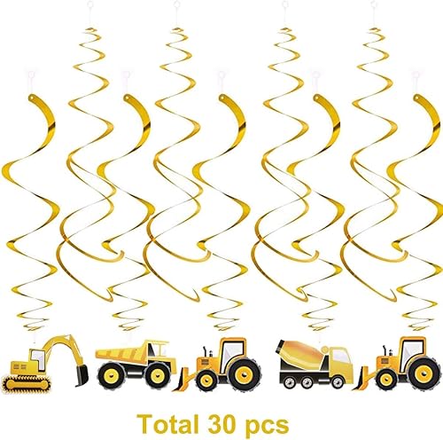 Miniatura 2 de 30 piezas de decoración de remolinos colgantes de construcción, excavadora de automóvil, excavadora, fiesta de cumpleaños, remolinos de techo,