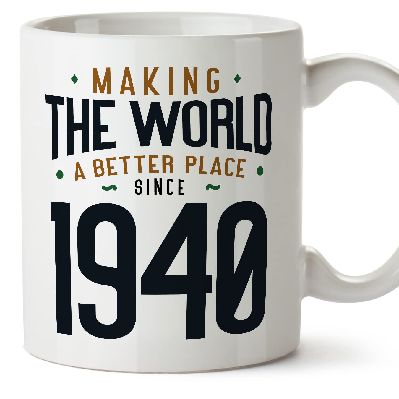 MUGFFINS1940 Birthday Mug - in English - Making The World a Better Place - Funny Anniversary Present - 11 oz