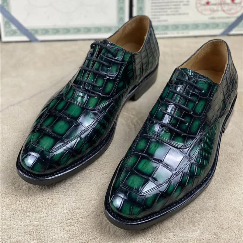 Authentic Crocodile Belly Skin 100% Handmade Men's Party Dress Shoes Genuine Alligator Leather Male Lace-up Green Oxford Shoes3