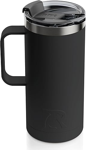 RTIC Taza de viaje de café de 16 onzas con tapa y asa, tazas de acero inoxidable con aislamiento al vacío, a prueba de fugas, bebidas calientes y