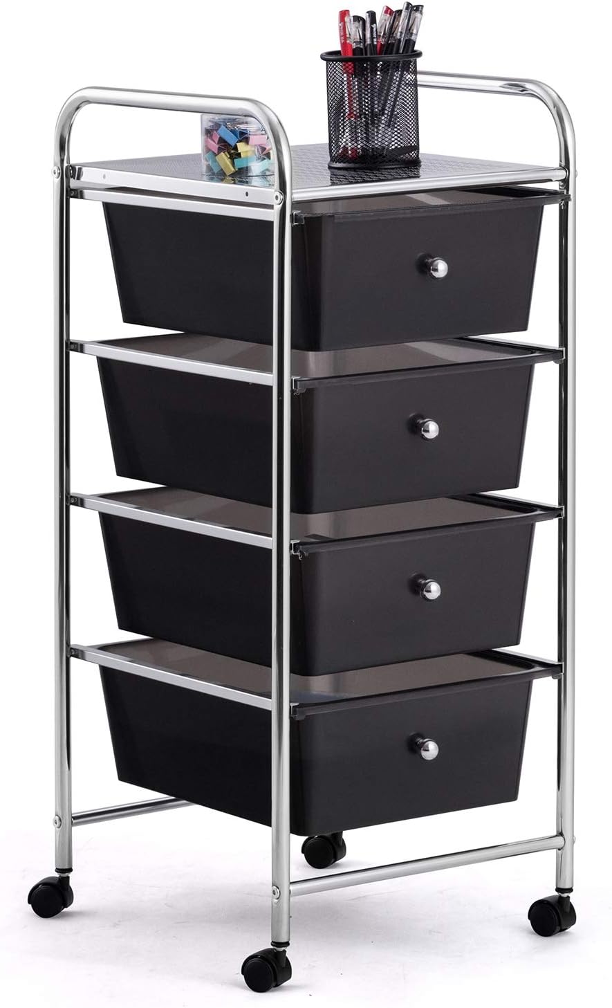 BestComfort 4-Drawer Rolling Storage Cart, Mobile Utility Cart with Lockable Casters, Multipurpose Storage Organizer for Home, Office, School