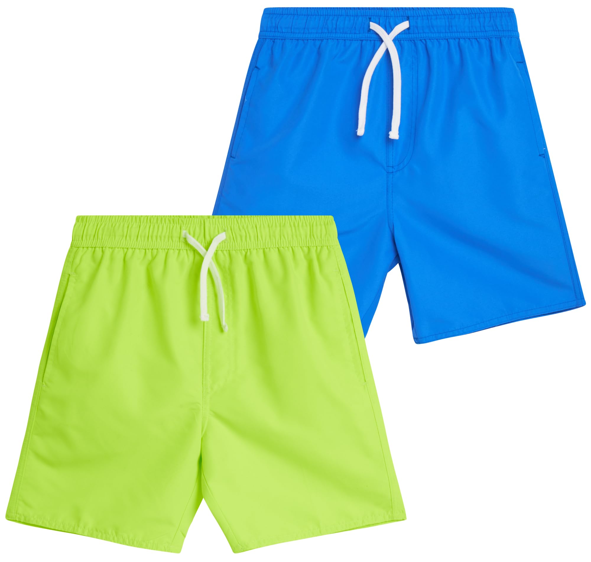 Quad Seven Boys Swim Trunks - 2 Pack Basic Quick Dry Boys Board Shorts Bathing Suit Kids Swimwear with Pockets (Sizes: 8-18)