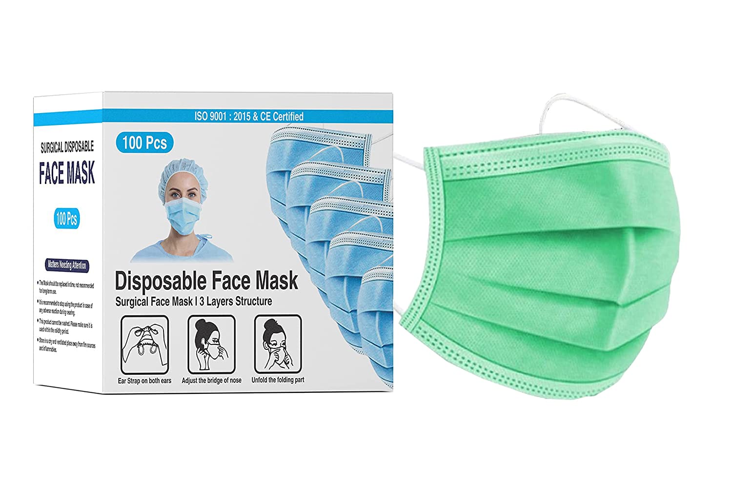 DALUCI Nonwoven Fabric 3 Layer Disposable Surgical Face Mask With Nose Clip (Parrot Green, Without Valve, Pack Of 100) (B097TPT6PQ) Amazon Price History, Amazon Price Tracker