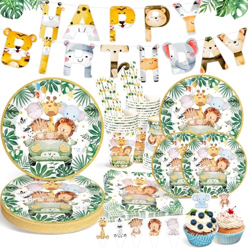 Ophy Juego de Vajilla de Fiesta, 134 Piezas Kit de Vajilla de Cumpleaños 25 Invitados Vajilla Fiesta Cumpleaños Vajill a Decoración de Fiestas de Cumpleaño Platos,Vasos,Servilletas, Pajitas, Mantel