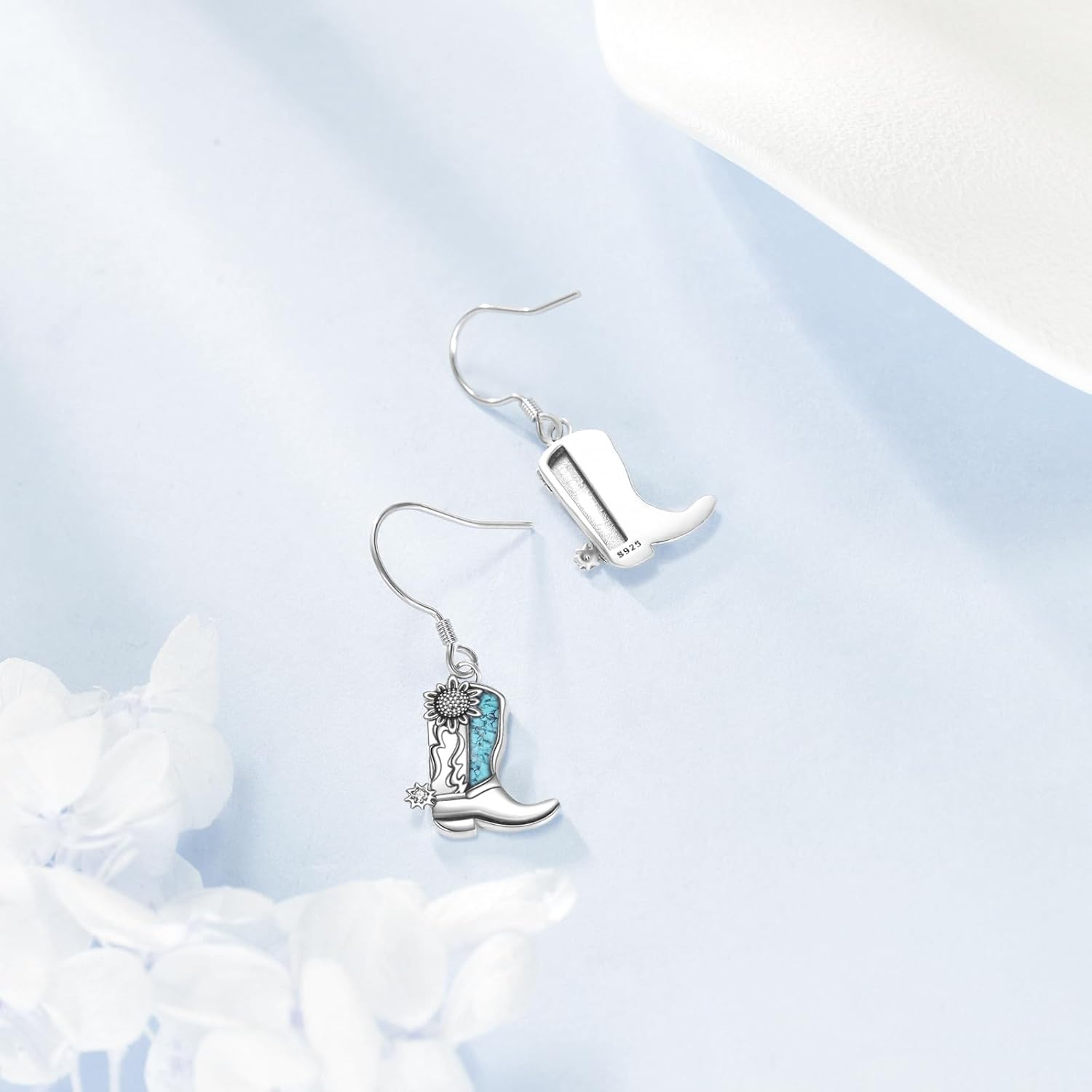 Western Cowgirl Boot Earrings - S925 Sterling Silver Turquoise Cowboy Dangle Drop Earrings, Texas Spur Country Western Jewelry Gifts for Women - Image 4
