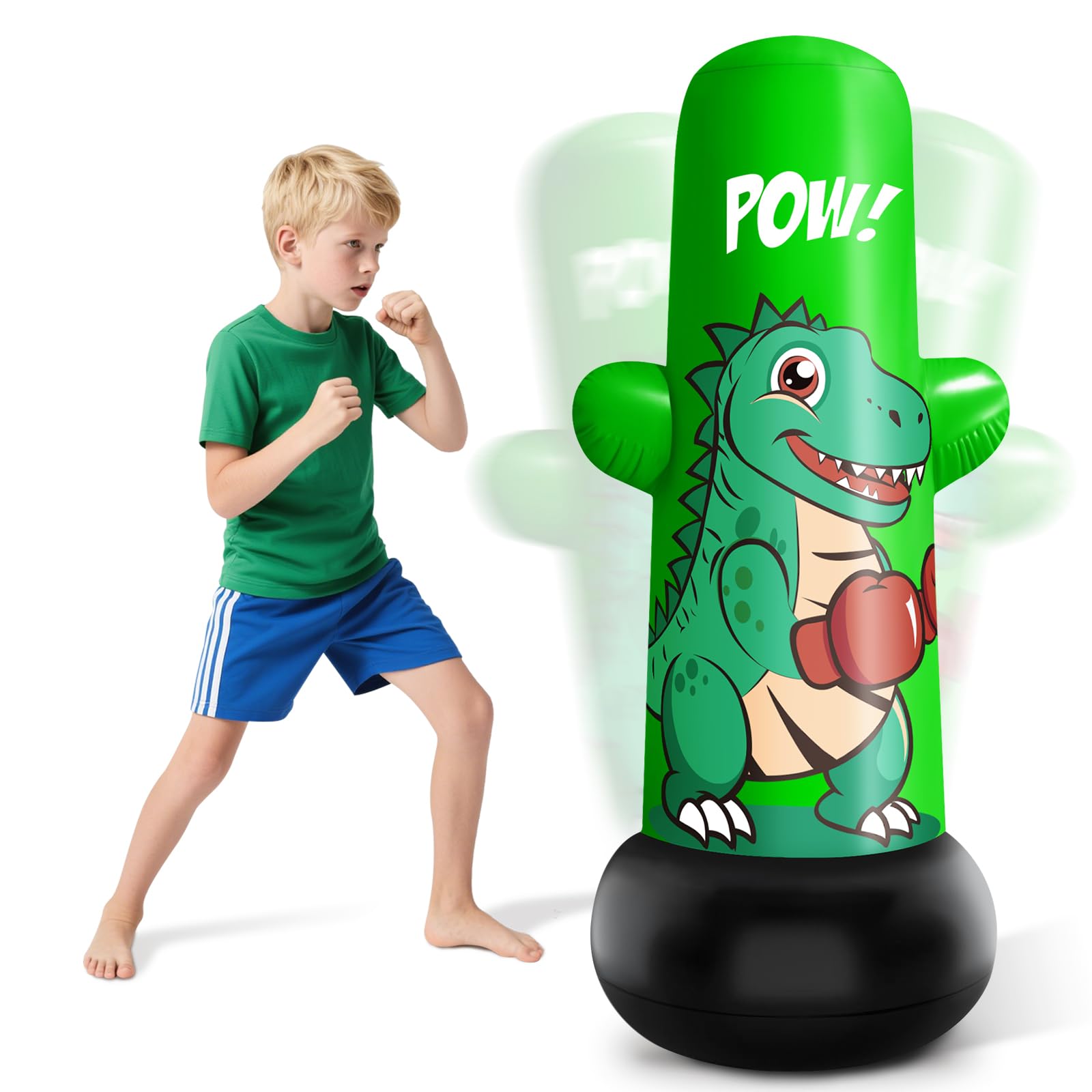 Sacco Boxe Dinosauro Con Guantoni JUOIFIP Sacco Boxe Bambini 160cm - Gonfiabile Con Guantoni, Dinosauro, Per Karate/Taekwondo Punching Ball Gonfiabile 160cm
