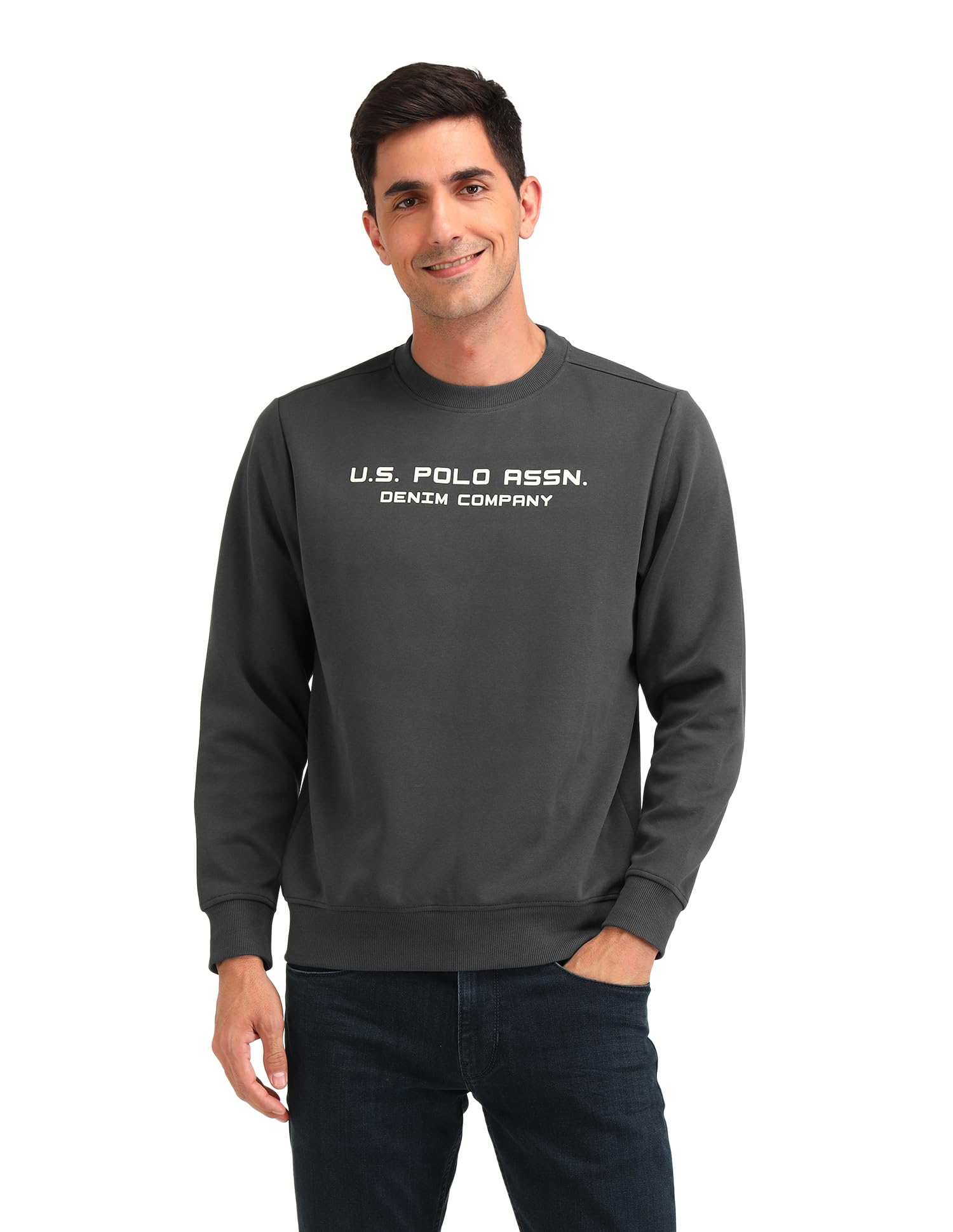 u.s. polo assn. denim co. Men's Grey Printed Crew Neck Long Sleeve Casual Cotton Regular Fit Sweatshirt-picture-31