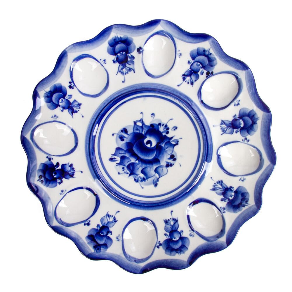Decorative Egg Keeper Easter Egg Dish. Blue&White Porcelain. Gzhel Easter Decor for The Home Egg Holder
