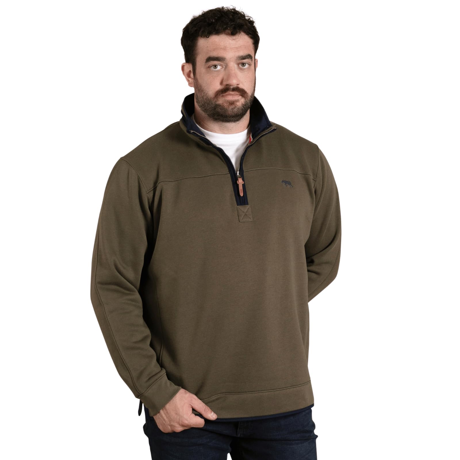 D555 Quarter Zip Neck Fleece Sweatshirt With Chest Embroidery, Green, Size 6Xl, Men