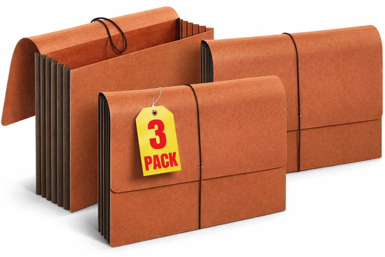 Photo 1 of 1InTheOffice Expanding File Folder with Flap and Cord Closure, 5-1/4" Expansion, Letter Size, Wallet Redrope, 3 Pack