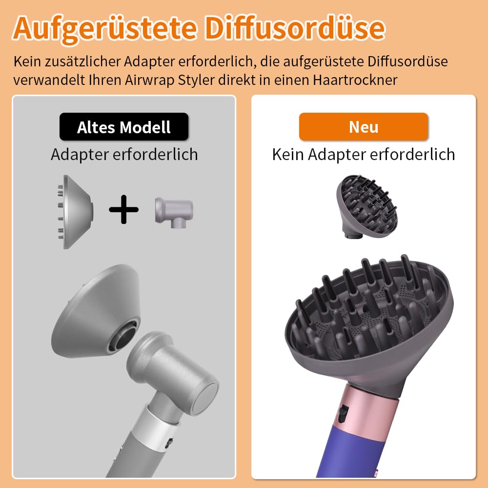 Laymi Diffusor für Dyson long langer Zacken diffuser für Dyson Airwrap Diffusor Aufsatz Zubehör für Haartrockner,locken für Gewelltes und Lockiges Haar, Umwandlung für Air Wrap Curling Styler (grau)