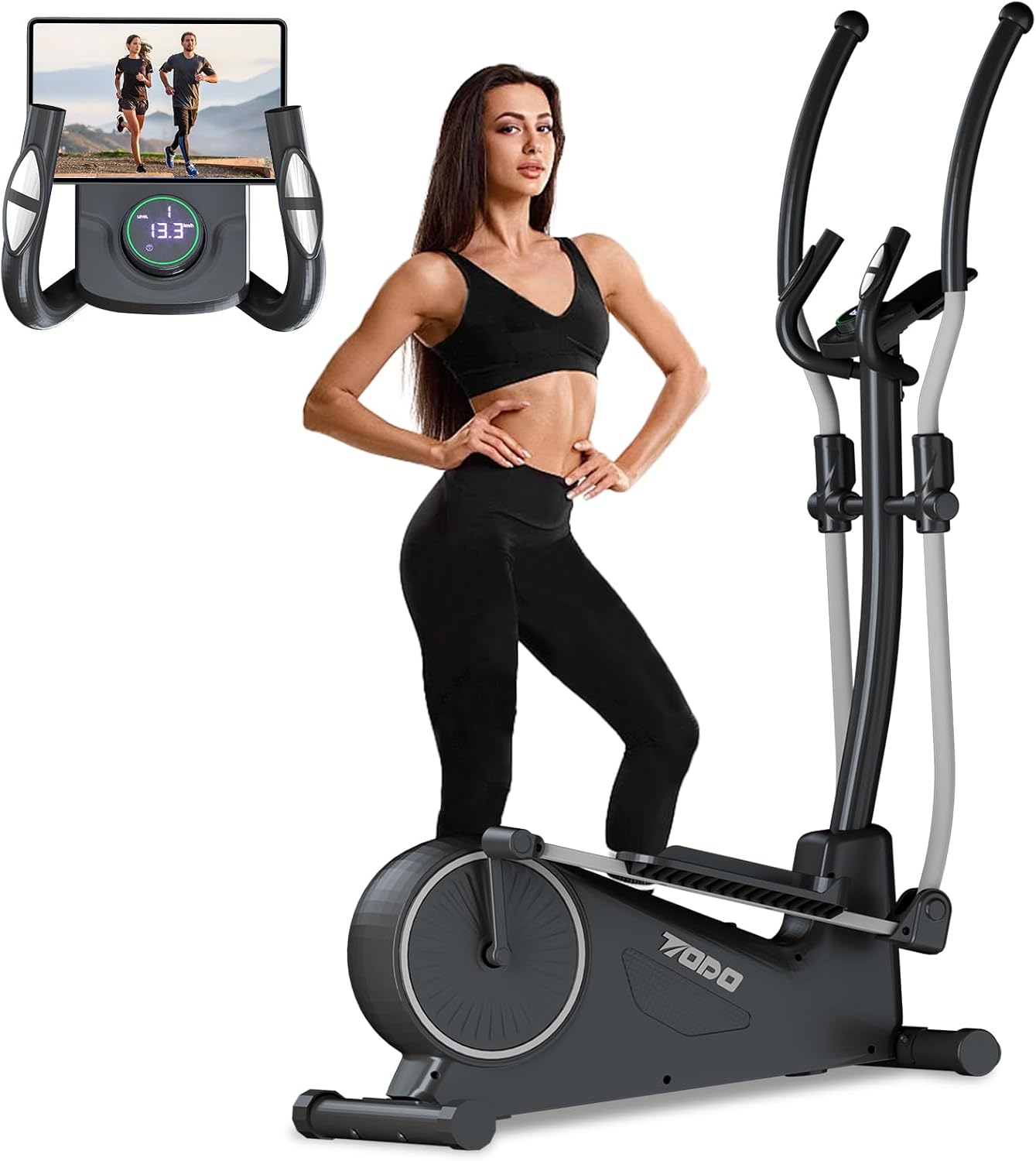 TODO Elliptical Exercise Machine for Home, 2-in-1 Magnetic Cross Trainer with App Support, 32-Level Resistance Machine with LCD Display, Heart Rate Sensors, Cup and Device Holders
