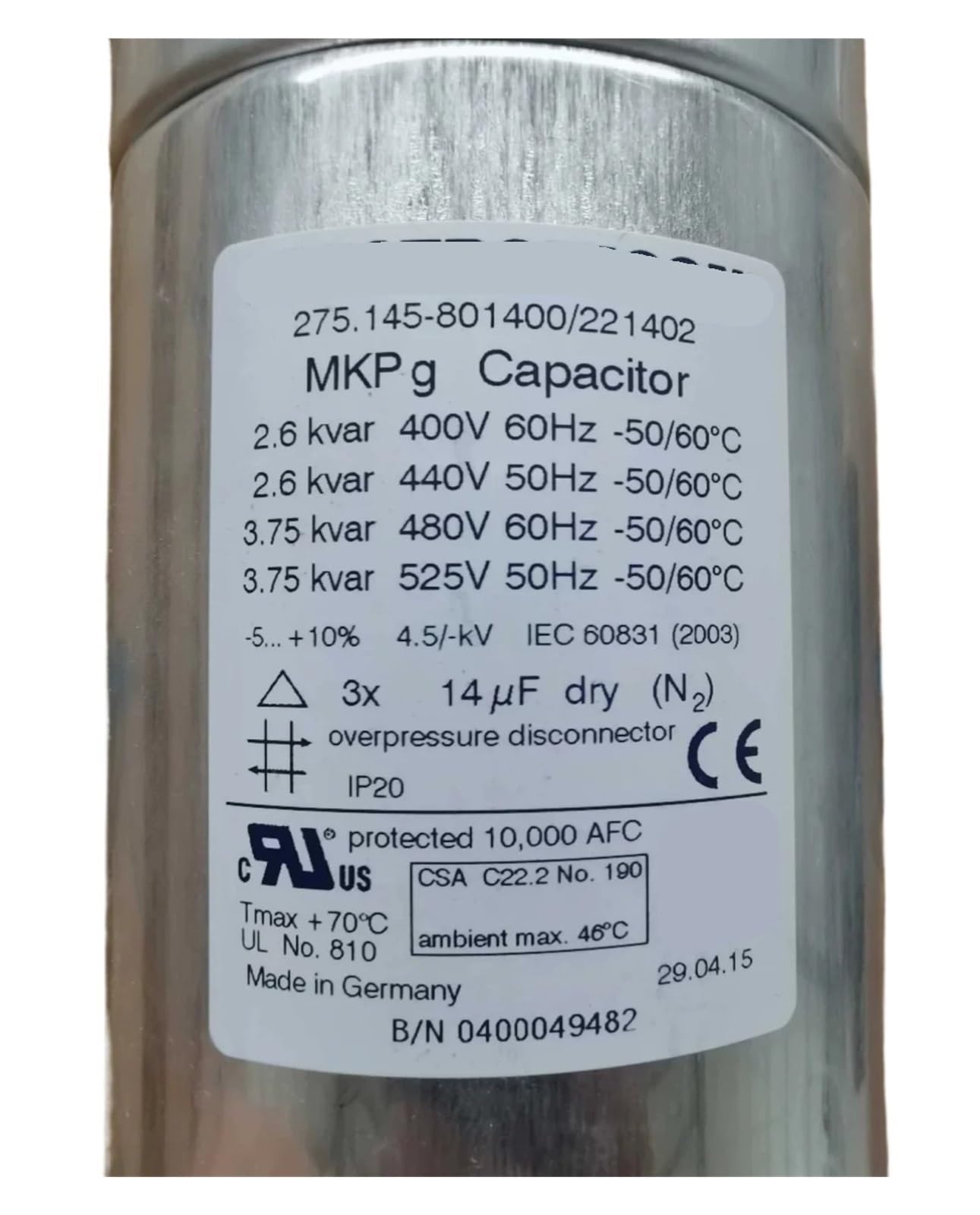 KSZHZYMGX 275.145-801400/221402 3 x 14UF 525V 480V 440V 400V capacitor
