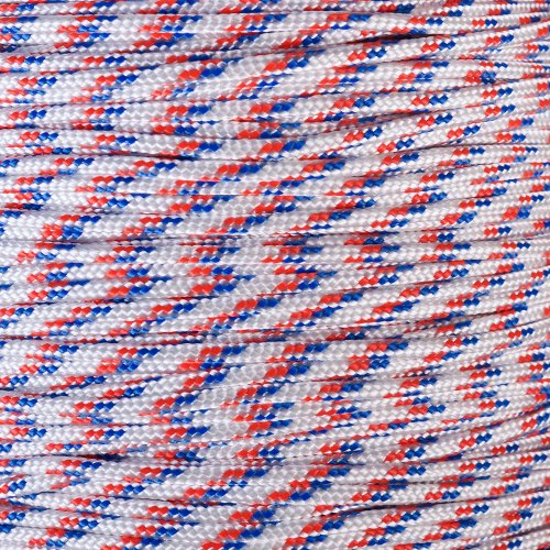 West Coast Paracord Paracorde 425 (3 mm) 100 % nylon pour tactique, artisanat, survie, utilisation générale (rouge, blanc et bleu, 7,6 m) Cover