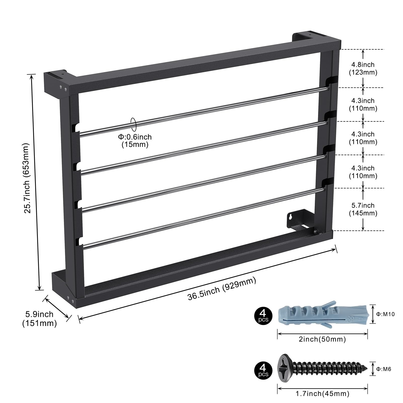 SELEWARE Estante de carrete de alambre, soporte de bobina de alambre montado en la pared, soporte de carrete de alambre, dispensador de alambre/cable resistente con 4 varillas de acero inoxidable para