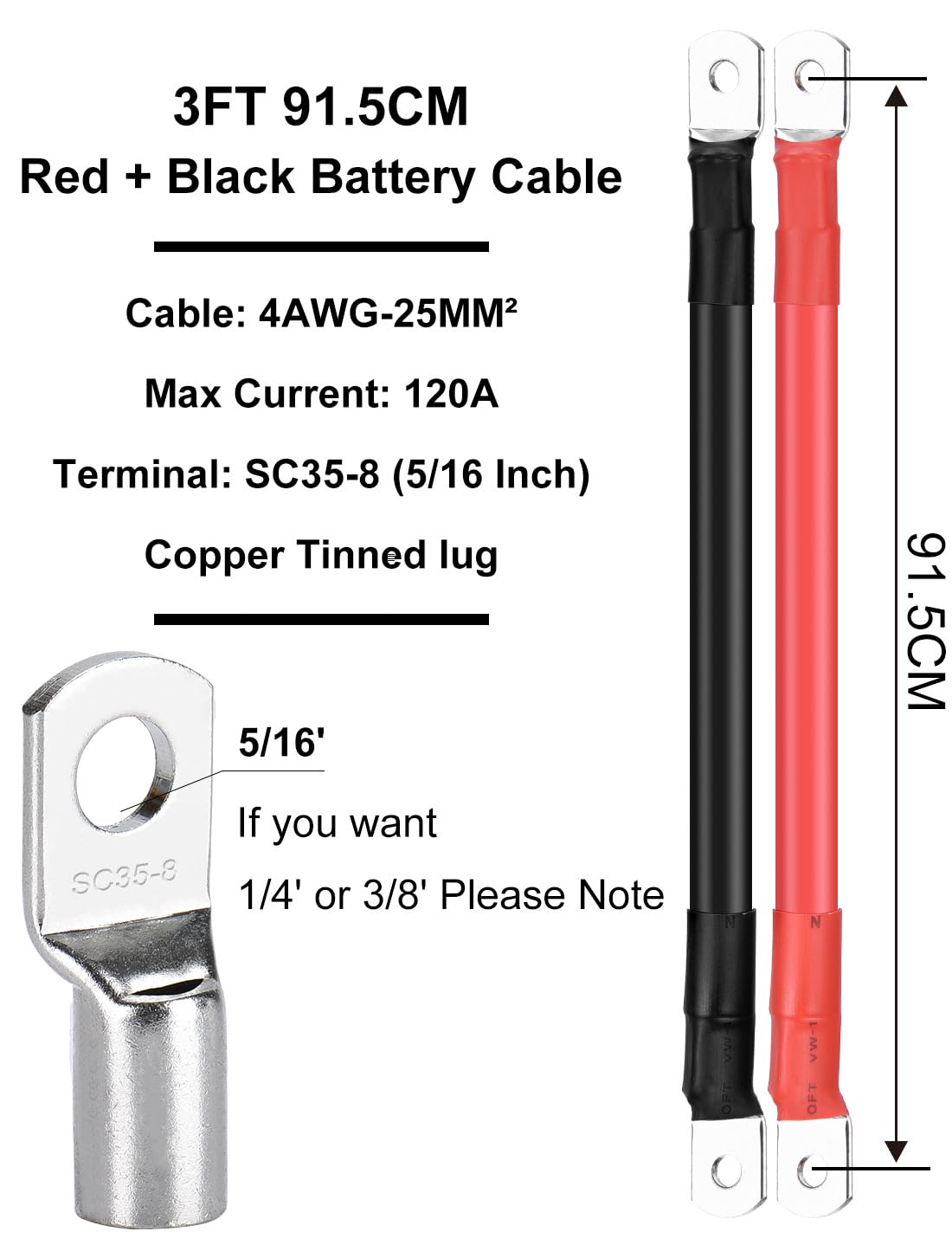 DIHOOL Kabel do Akumulatora 25mm2 M8 100cm 4awg Kabel Silikonowy Elastyczny Odporny na Wysoką Temperaturę