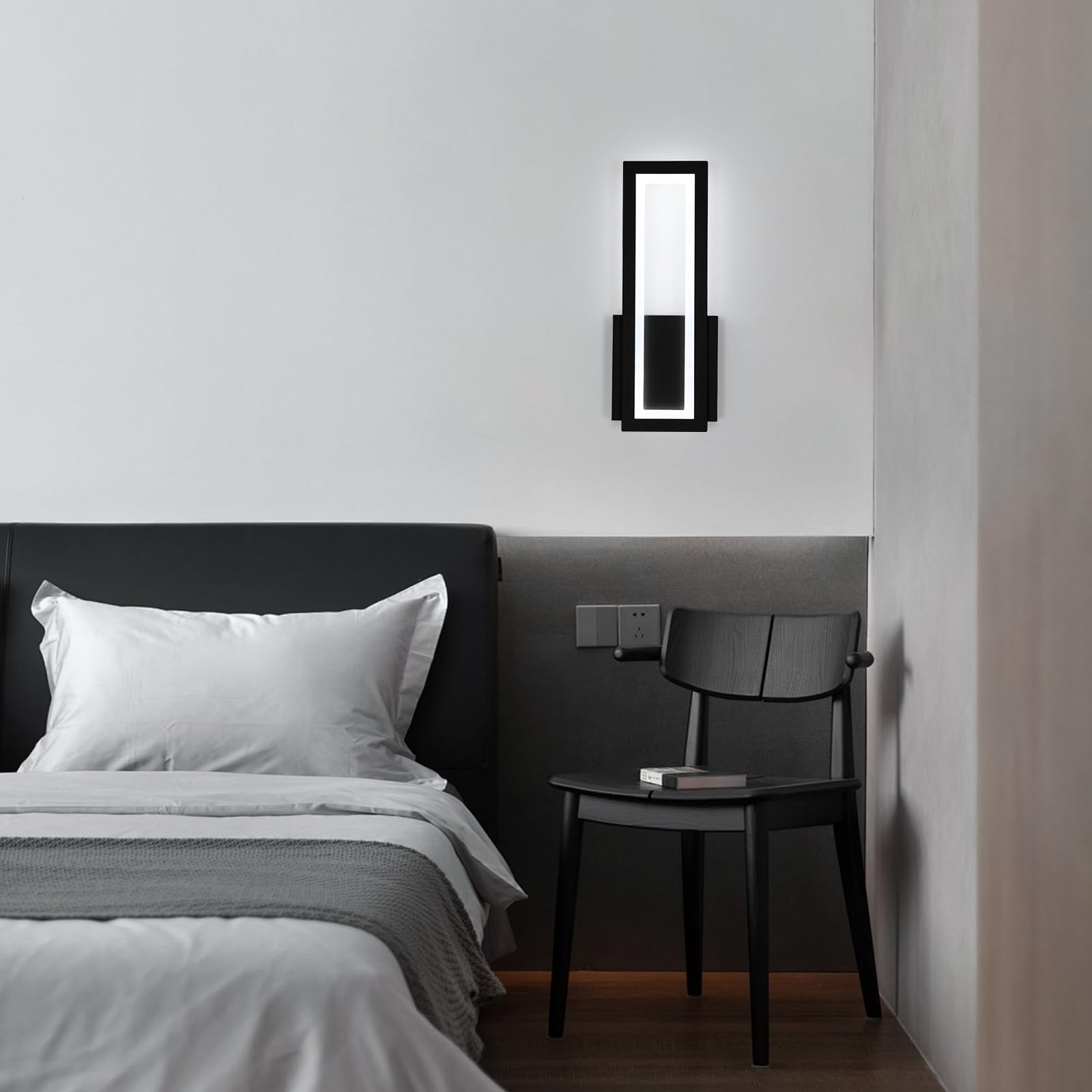 Osairous Applique Murale Intérieure LED, 16W 1800LM Lampe Murale Noir Moderne Acrylique, Luminaire Mural Lumière Blanche 6500K pour Chambre, Salon, Couloir, Escalier, 32CM