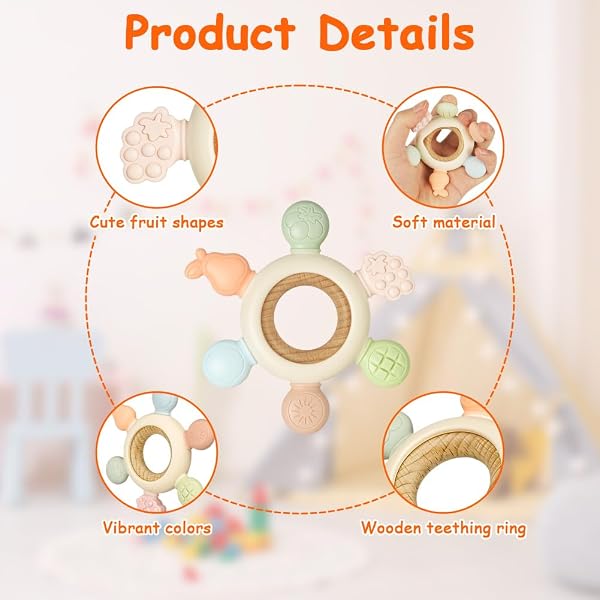 DiULi Massaggiagengive Ciuccio per Frutta Neonati Silicone 0 3 6 Mesi, Massaggia Gengive Giochi Neonato Educativo, Dentizione Gioco Sensoriale Bambina Regalo Natale Compleanno - 3