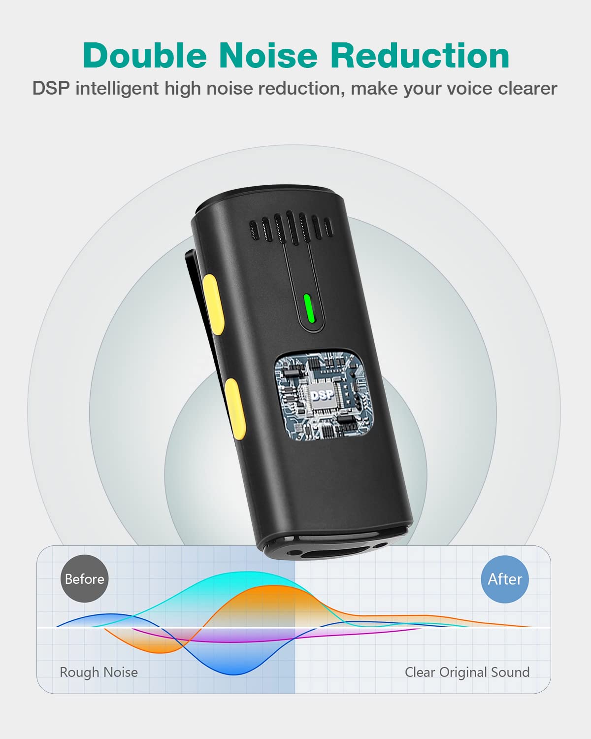 K10 - Microfono lavalier wireless per iPhone, iPad, iPhone, cancellazione del rumore, microfono da bavero con 2 mini microfoni, microfono Lav per YouTube, Facebook e TikTok