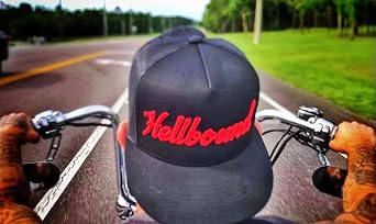 Hellbound Trucker Cap for Men Flat Bill Mesh Snapback Hat 5-Panel Black Cap with Bold Red Hellbound Front One Size Adjustable Cotton/Poly/Nylon Blend Outdoor Summer Baseball Hat