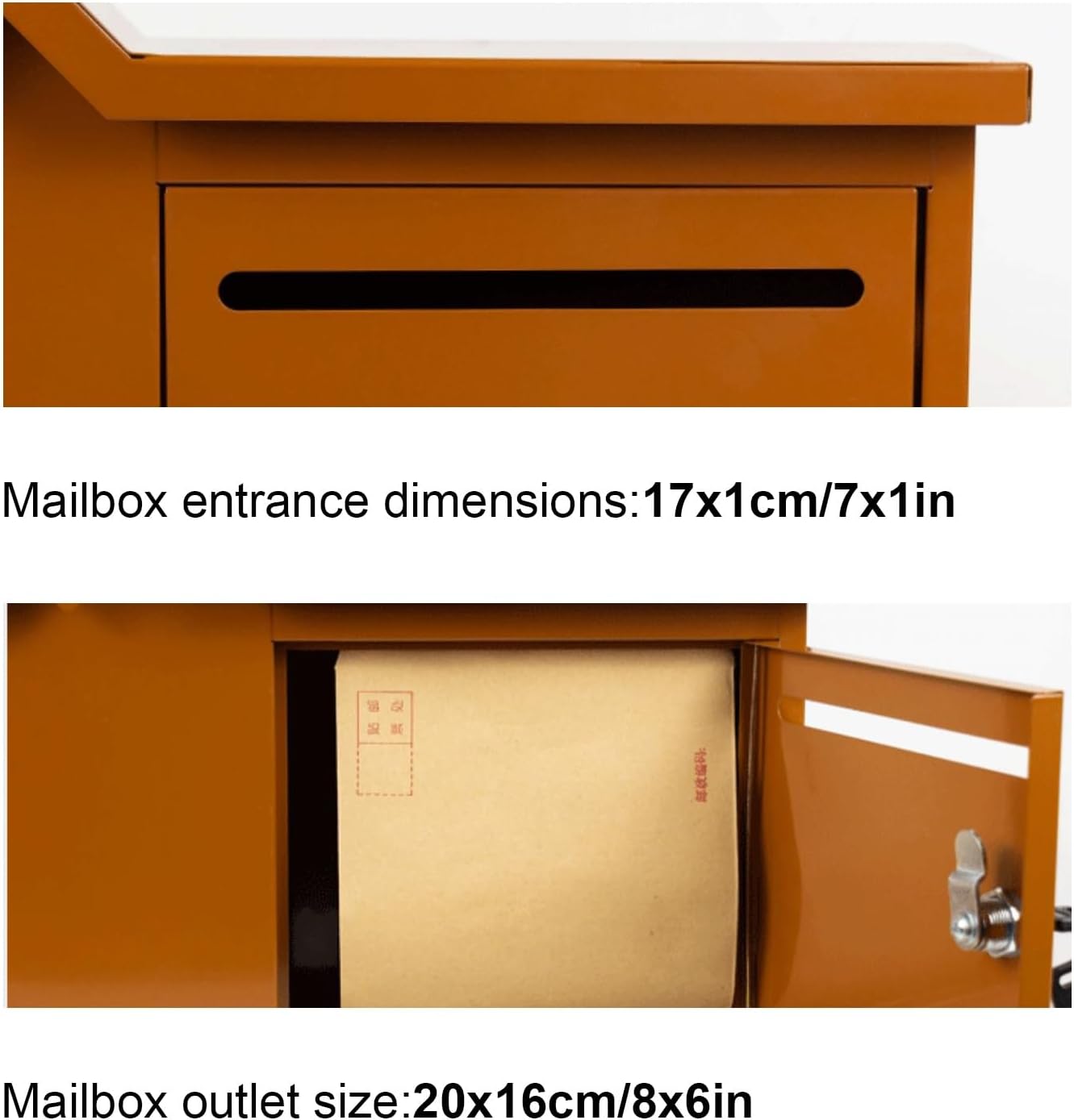 Mailbox Wall Mount with Lock, Modern Galvanized Steel Cover Metal Mail Box, Large Locking Mailboxes for Outside, Security Lock Drop Box 14 x 4 x 10 Inch(Brown)