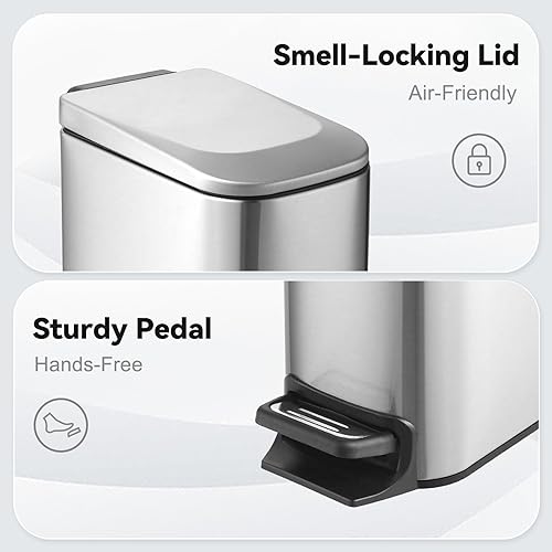 Miniatura 40 de ELPHECO Basurero de baño con tapa de cierre suave, 3.5 galones / 13.5 litros de acero inoxidable con cubo interior extraíble, papelera para baño