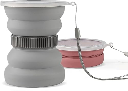 Miniatura 10 de IYYI Taza de viaje plegable de silicona, taza de campamento plegable de 9.22 onzas con tapa, juego de tazas para beber expandibles, taza de café