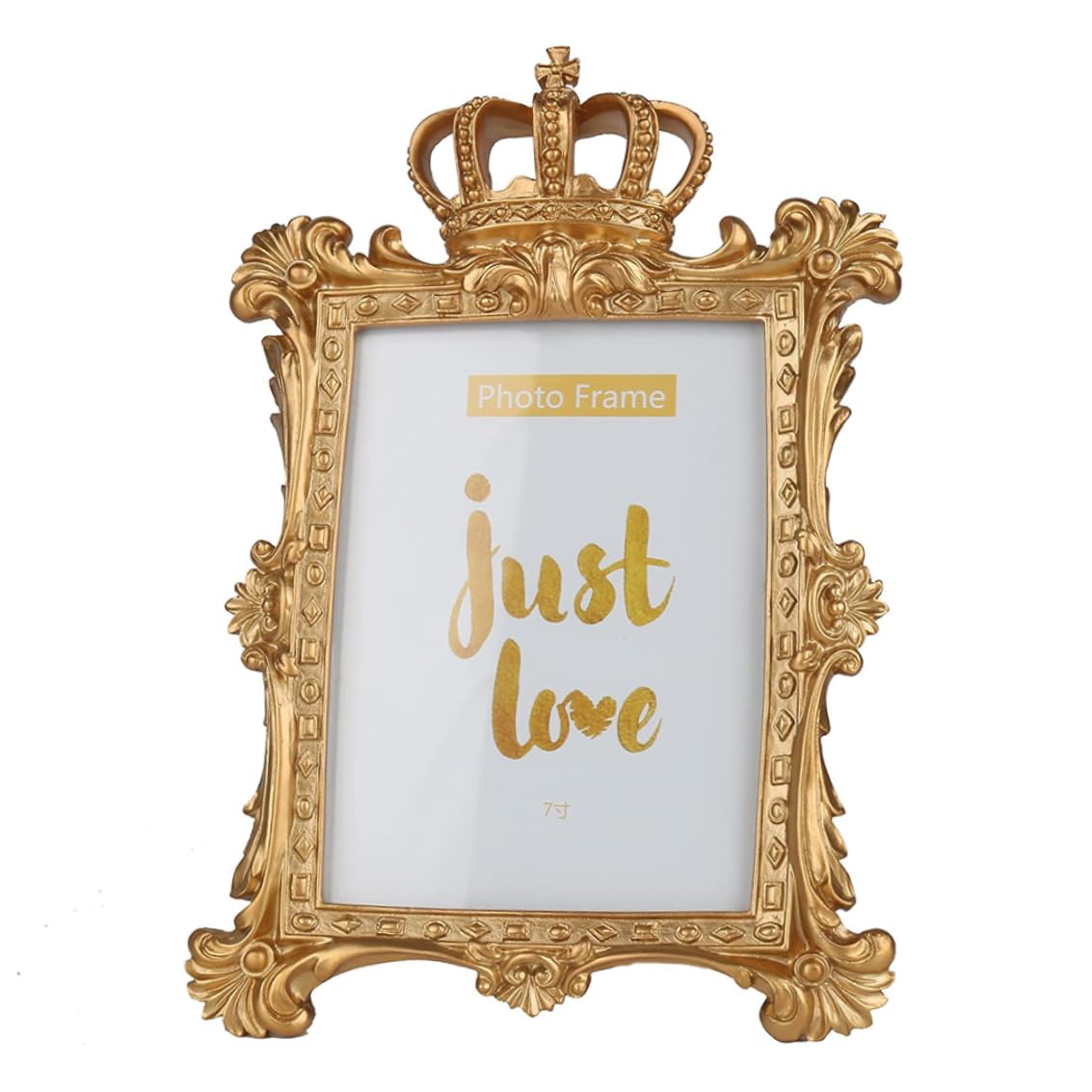 Stazamor Golden Gold Photo Frame 6.4''X9.8'' Vintage Picture Frame Resin Picture With Kickstand Rectangle Tabletop For Portrait Or Family Photos.