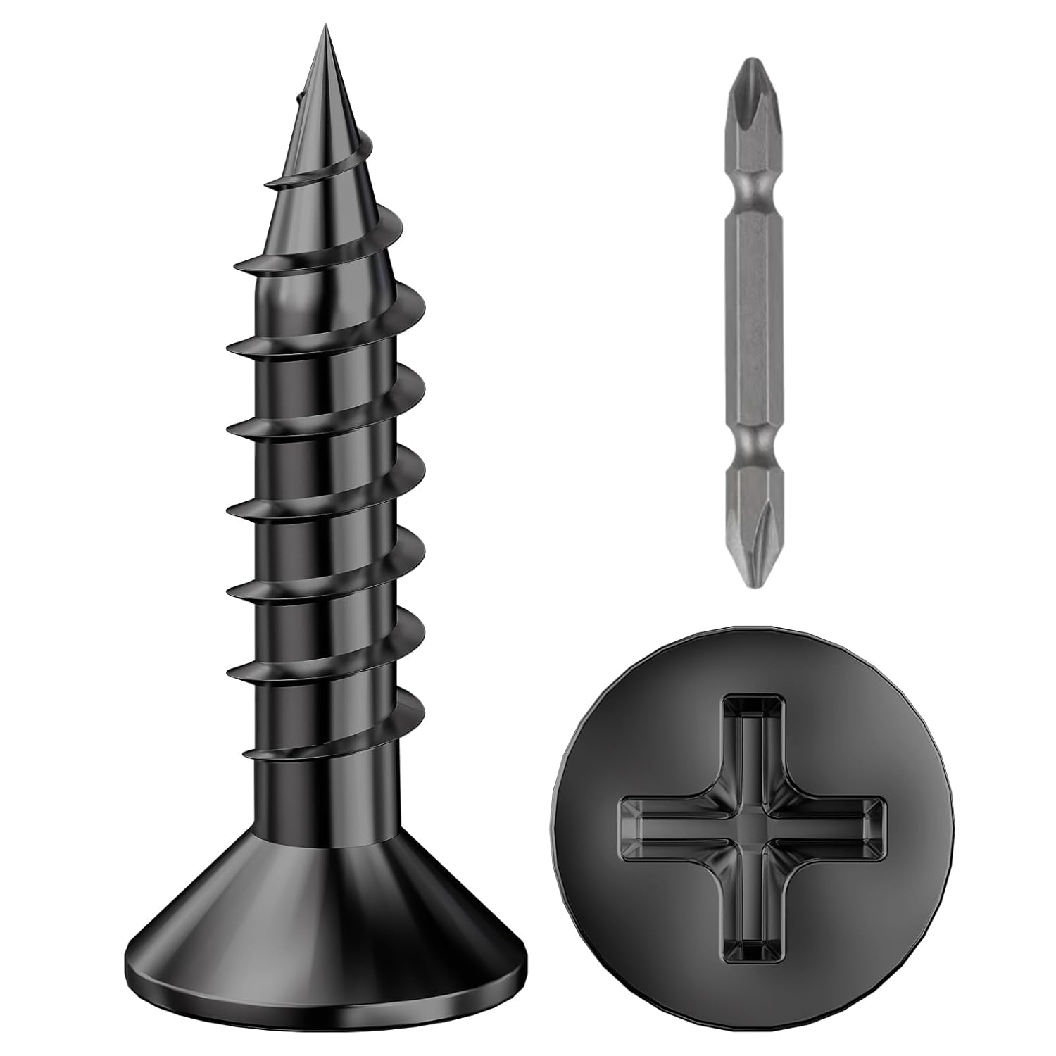 (600Pcs) #6x3/4 Black Wood Screw Quick Metal Self Tapping Flat Head #6x3/4" Black