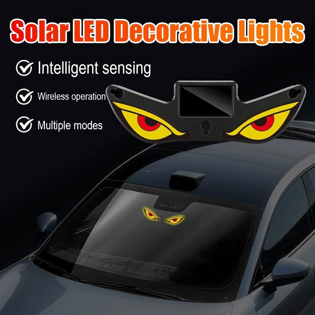 Solar Demon Eye LED Car Window Light, Waterproof Devil Eyes Light No Drill Suction Cup Dynamic Windshield Ambient Lamp, Solar USB Powered Flicker Signal Warning Lights for SUV Trucks (Type 2, 1-Pack)