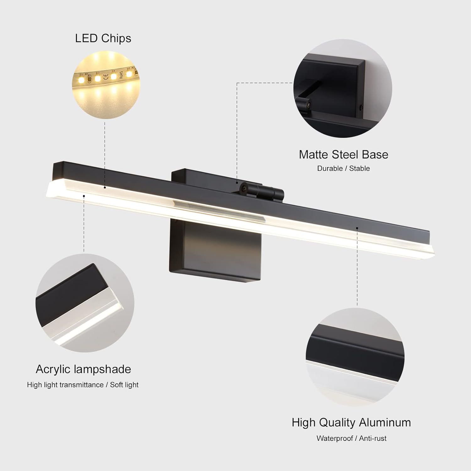 Buy Vaziden Black Bathroom Vanity Light, 22 Inch 18W Adjustable LED