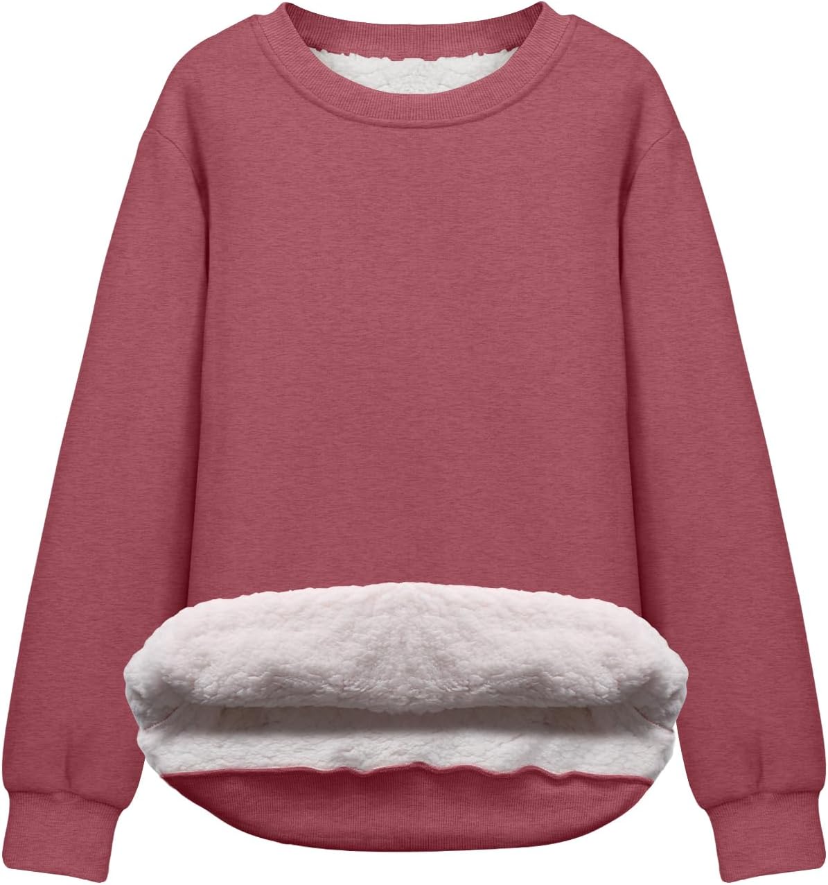Flygo Women's Sherpa Lined Fleece Crewneck Pullover Sweatshirts Casual Winter Warm Sweatshirt