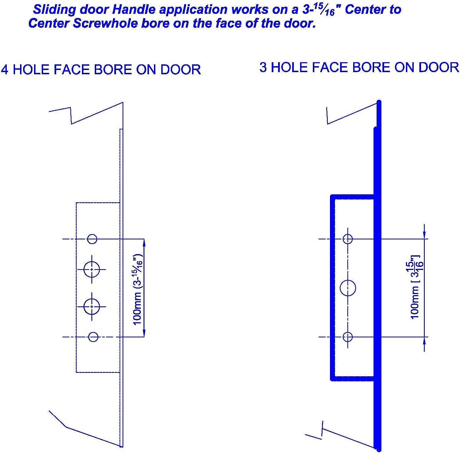 Rockwell Security Euro Charlotte Patio Sliding Door Handle Brushed Nickel Finish Fits 1-3/4 Inch Thick Doors with 3-15/16 Inch Screw Holes with 3 or 4 Holes
