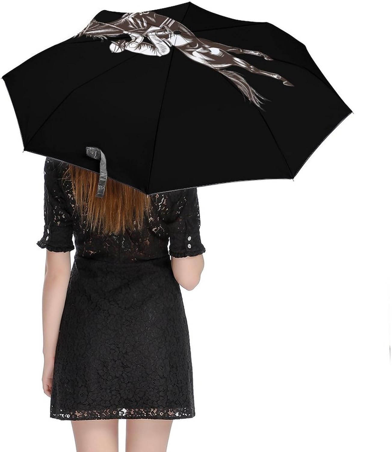 Jockeys Ride Horse Race Travel Folding Umbrella Windproof Rain Auto Open Close Sun Umbrellas