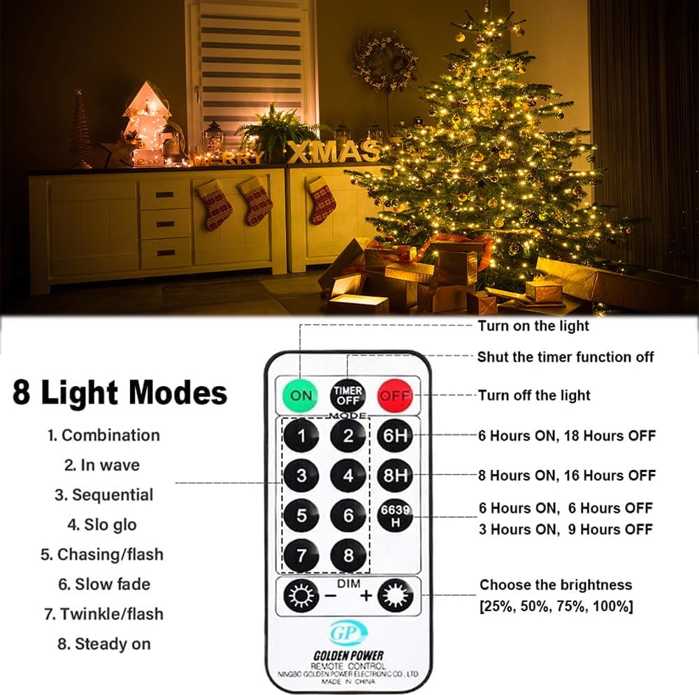 Fairy String Lights, 180ft 500 LED, Christmas Light, 8 Modes Waterproof Decoration Twinkle Light with Remote Dimmable Timer for Garden, Wedding, Party, Outdoor, Indoor, Warm White