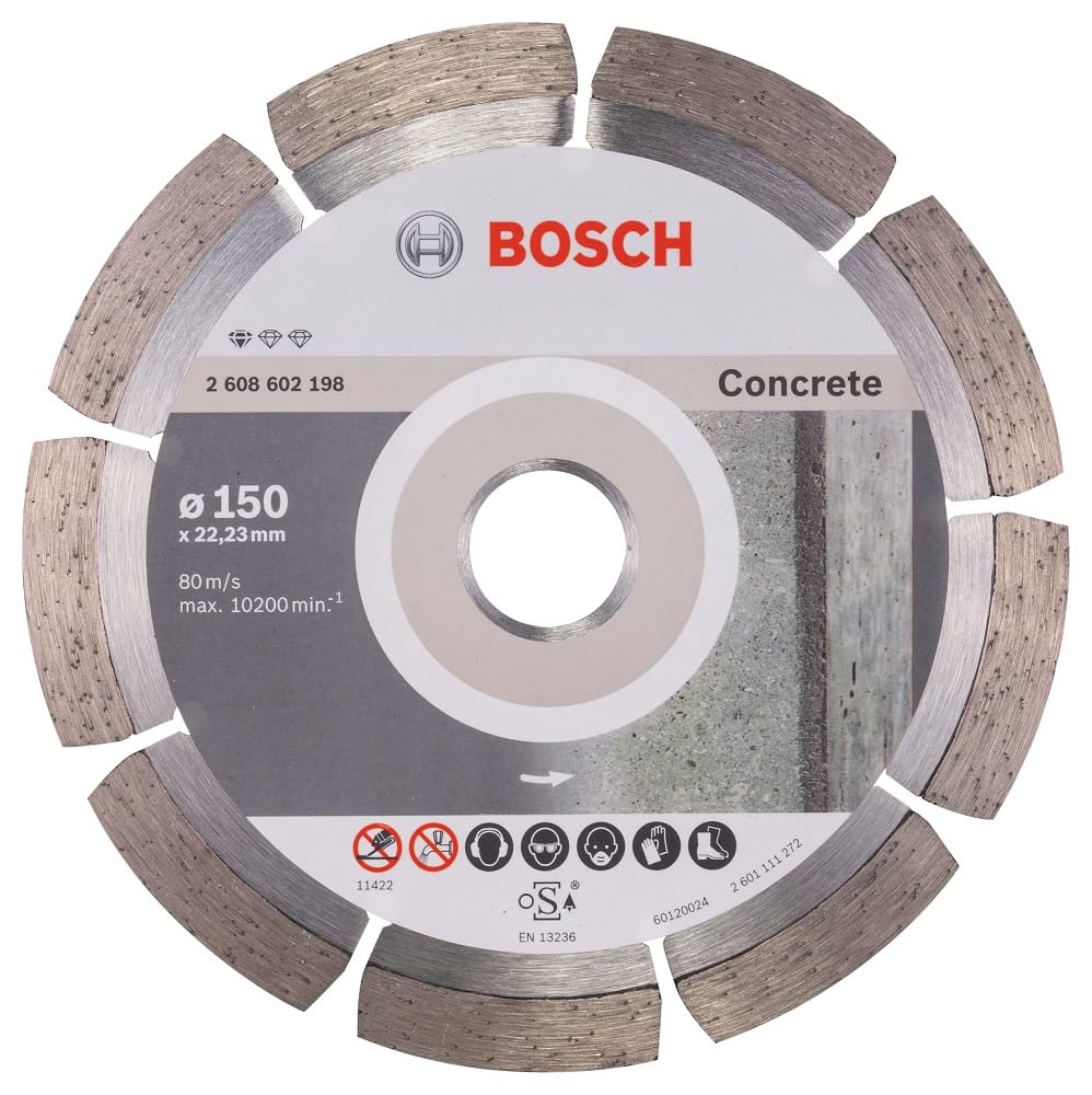 Bosch Professional Accessories concrete için elmas kesim diski standartı, 150 x 22,23 X 2 x 10 mm, 1-PACK, 2608602198